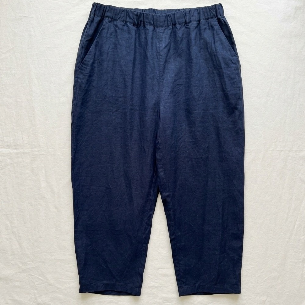 Quince Linen Tapered Pants Women Large Navy Blue Elastic Waist Sustainable